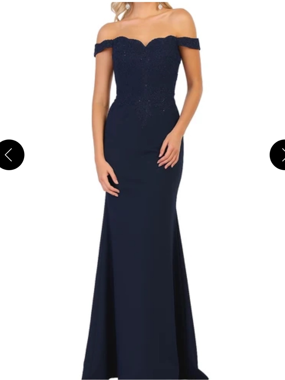 May Queen Off-Shoulder Navy Maxi Evening Gown